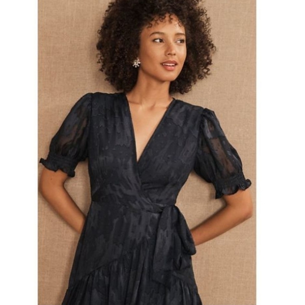Anthropologie Hutch for BHLDN Biscayne Dress in Navy XS Wrap Midi - Picture 3 of 13